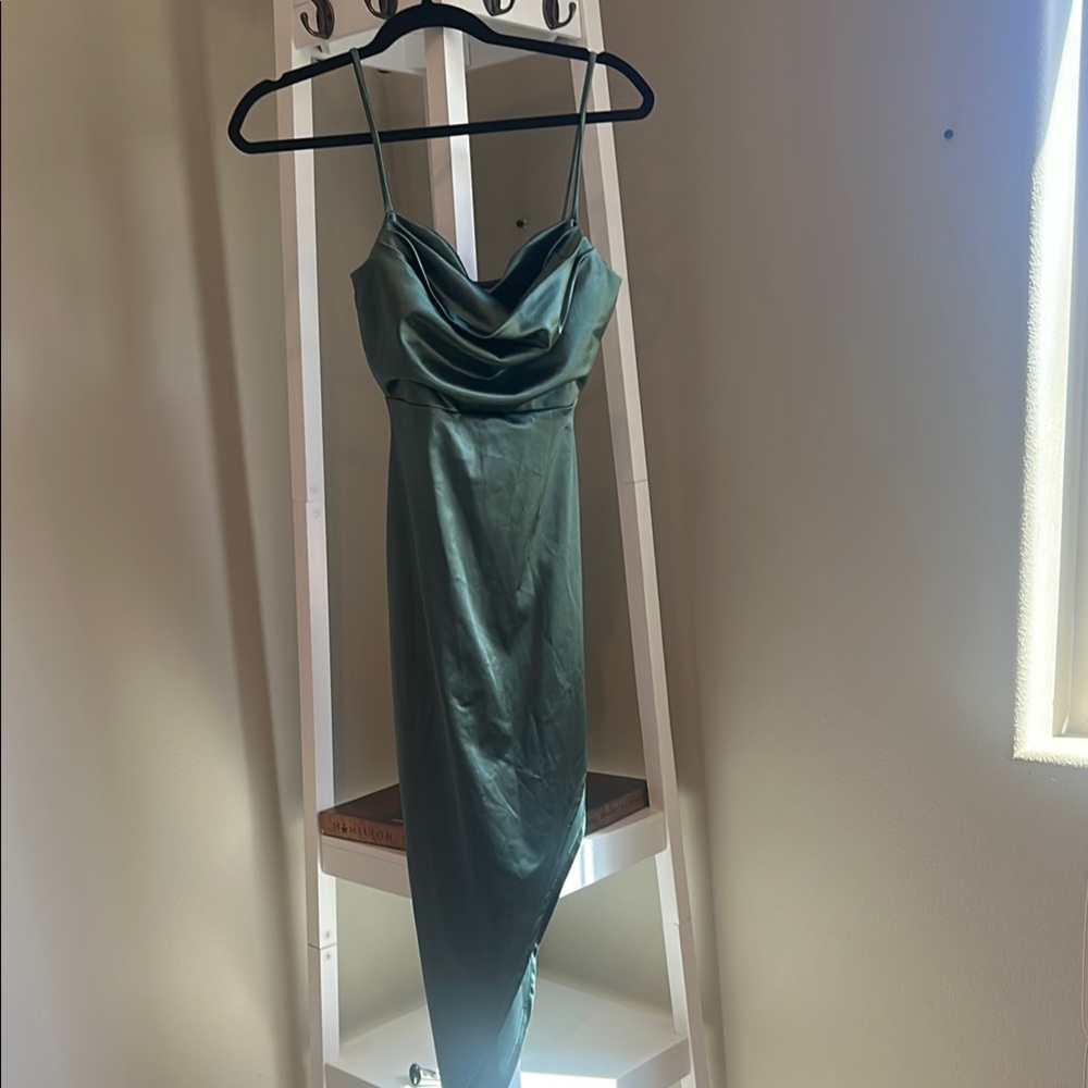 Windsor Green Asymmetrical Slip Dress for Weddings